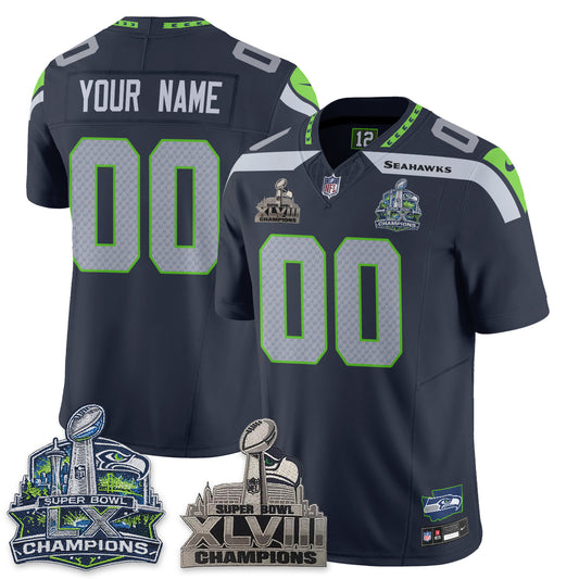 SEA S.Bowl Champions Patch Vapor Custom Jersey - Stitched