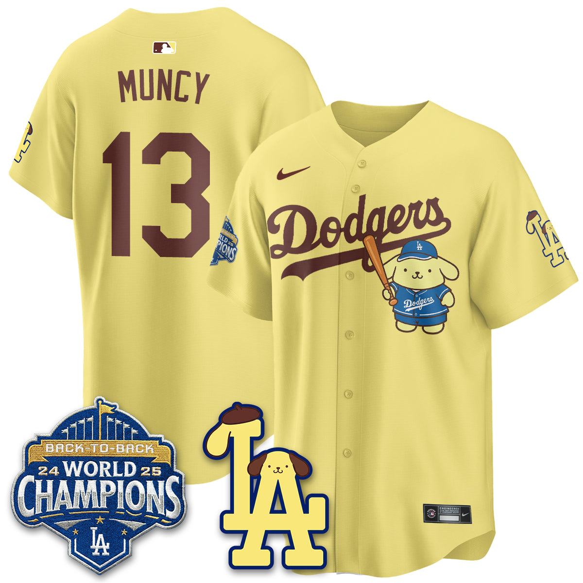 Los Angeles Dodgers Pompompurin Edition Vapor Jersey - Stitched