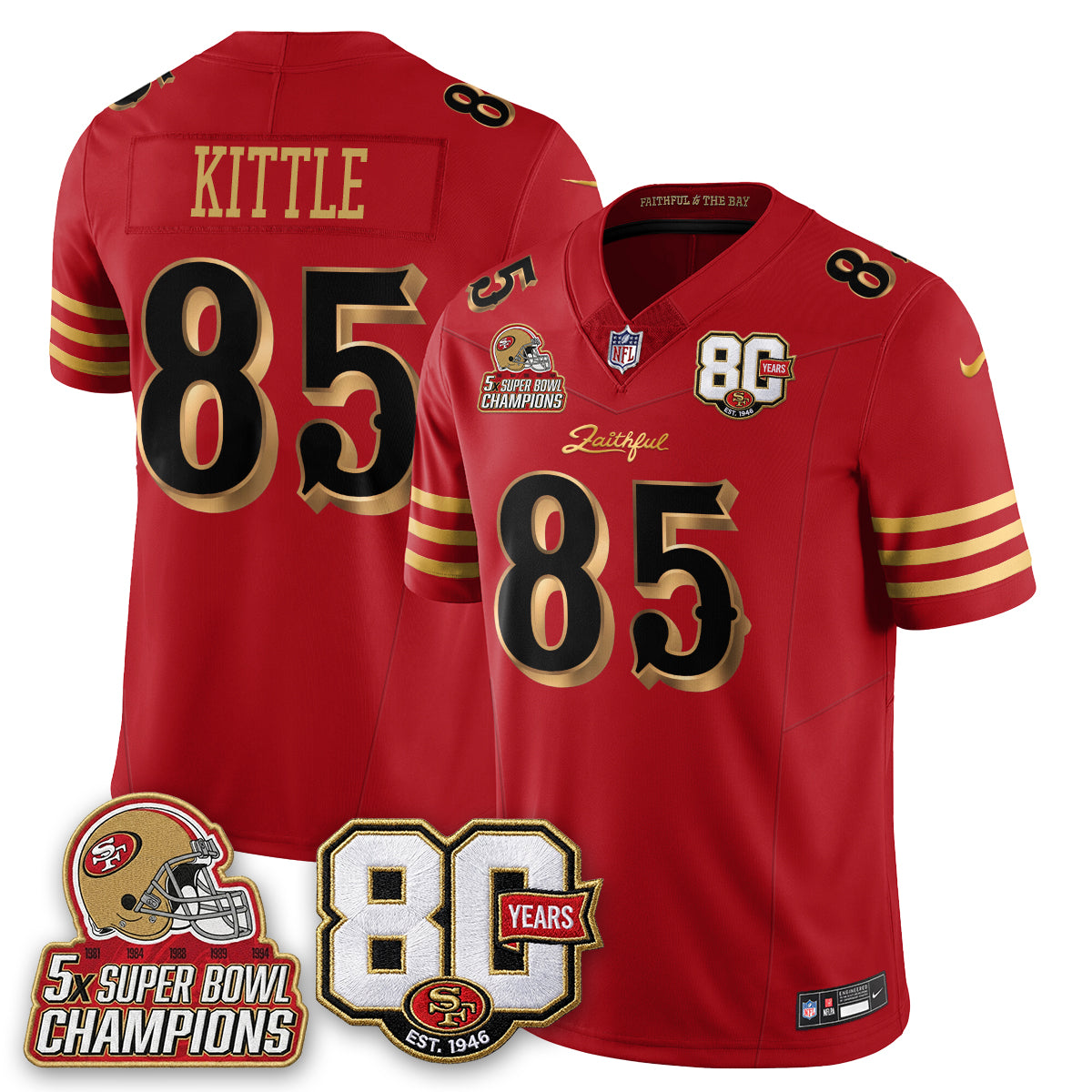San Francisco 49ers 80 Years & 5X Champs Rivalries Vapor Jersey - Stitched