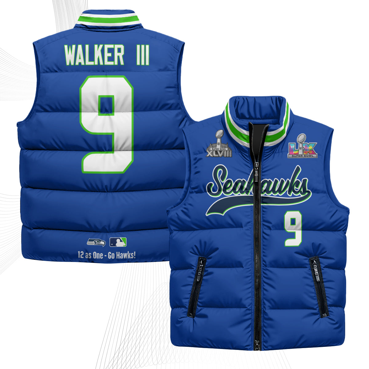 Seattle Seahawks S.Bowl Champs Puffer Vest - Printed