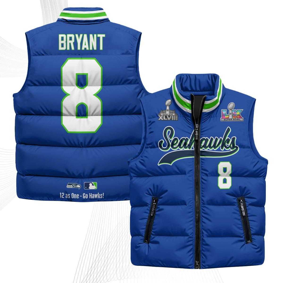 Seattle Seahawks S.Bowl Champs Puffer Vest - Printed