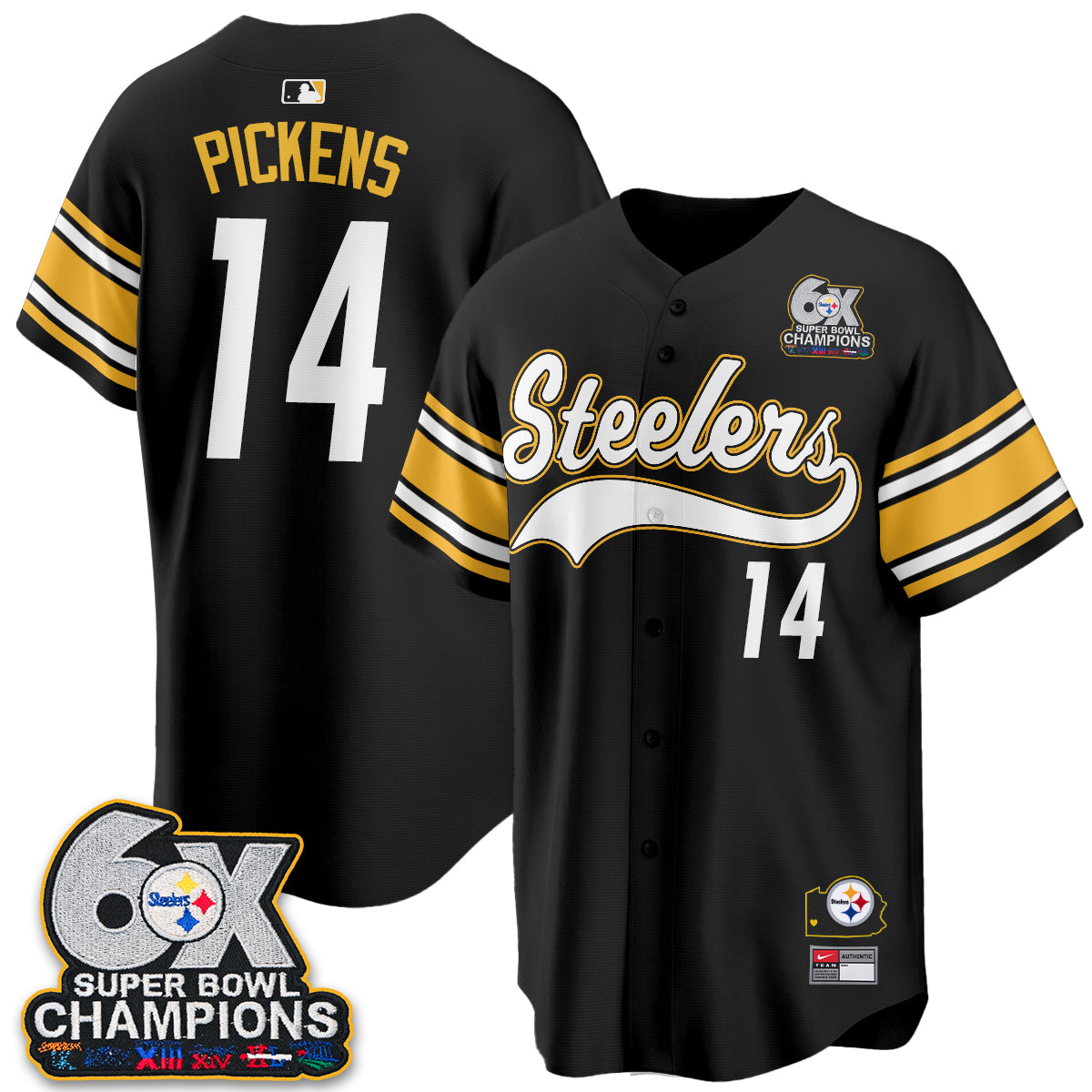 Pittsburgh Steelers 6X Champs Throwback Baseball Vapor Jersey - Stitched