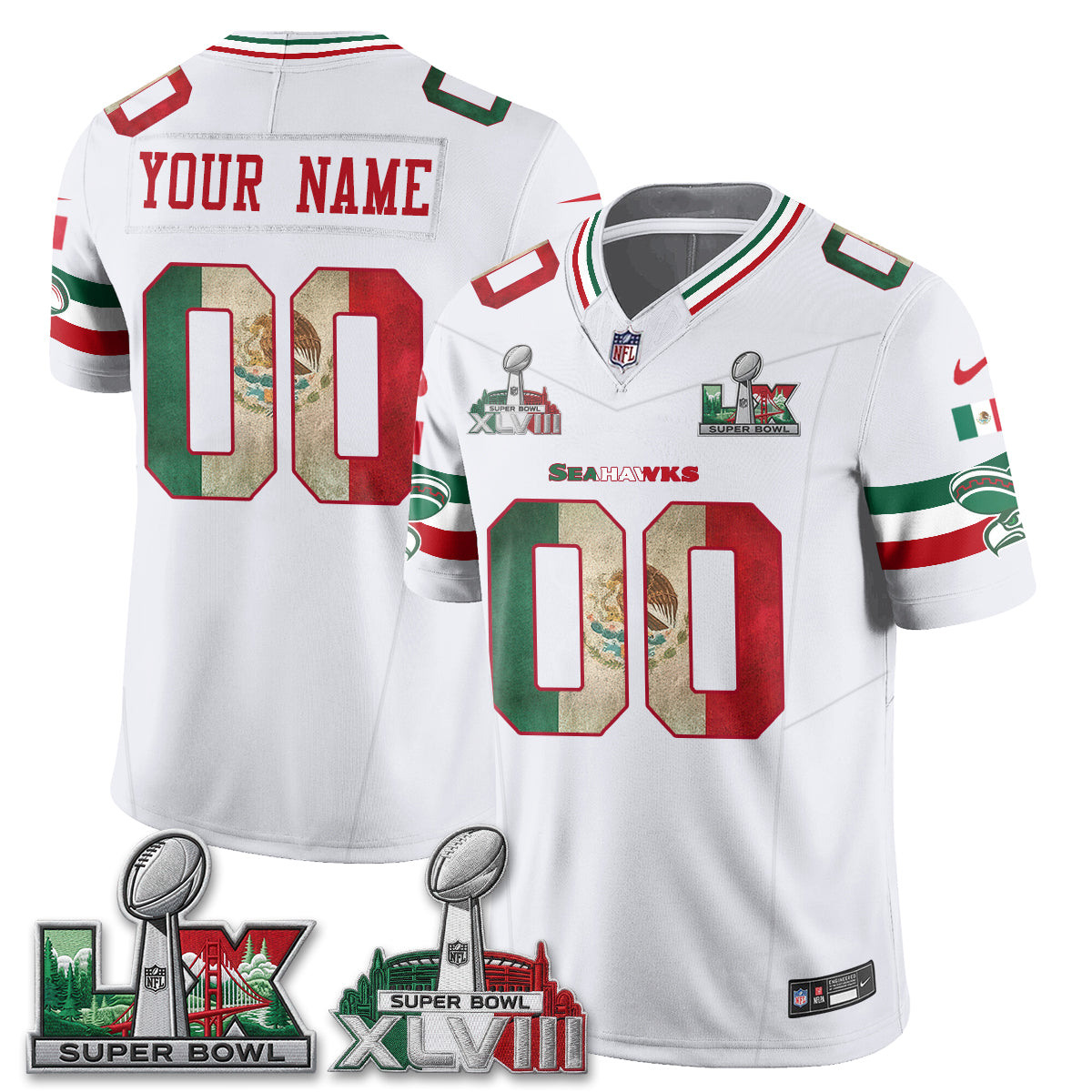 Seattle Seahawks Mexico Edition Vapor Custom Jersey V2- Stitch