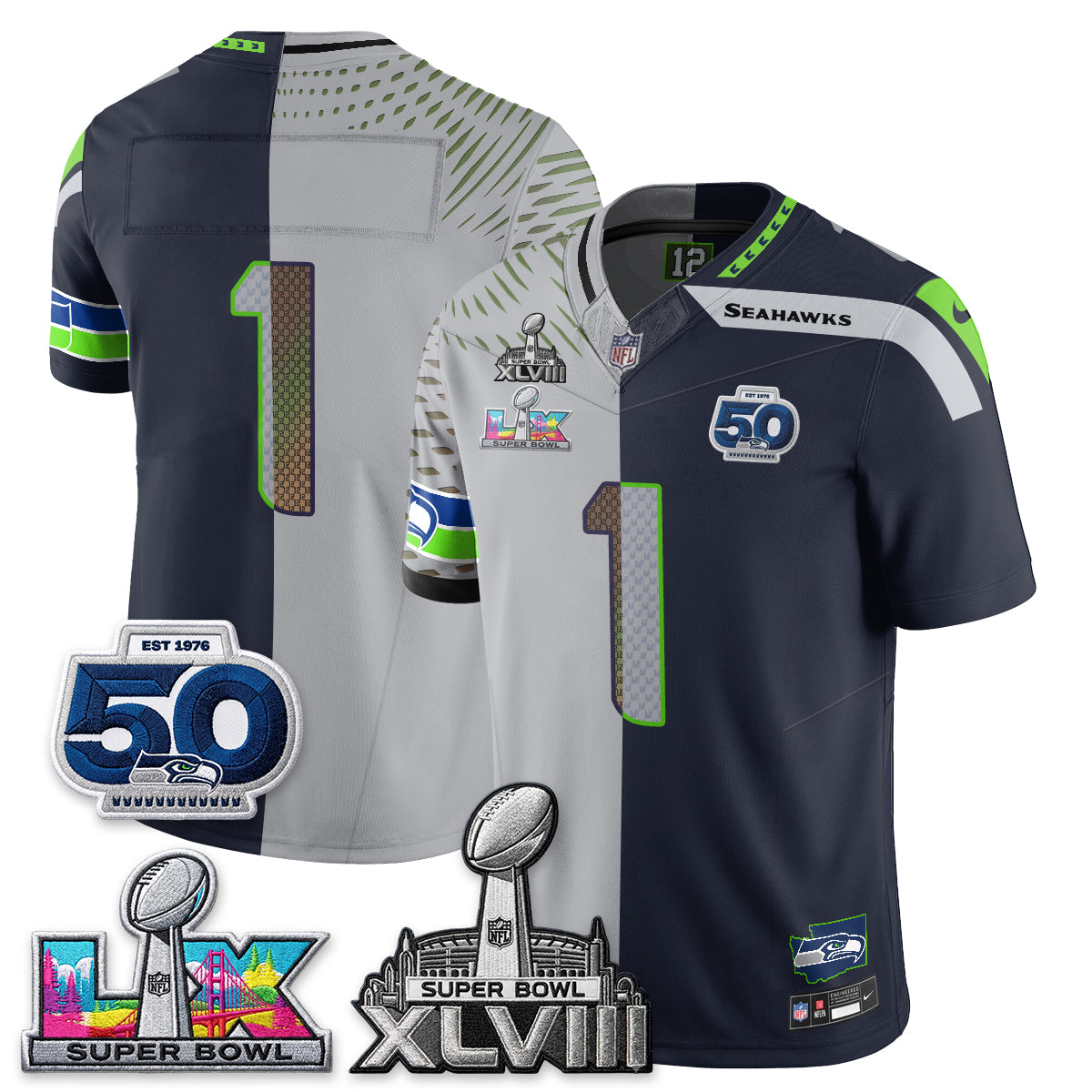 Seattle Seahawks SB LX Champs Split Edition Vapor Jersey - Stitch