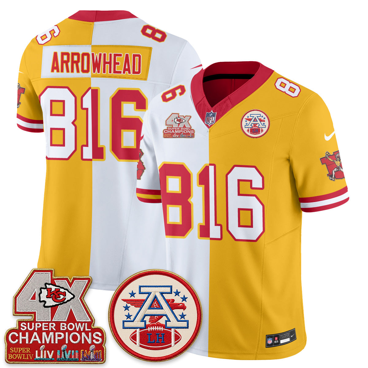 Kansas City Chiefs Throwback Split Vapor Jersey - Stitched