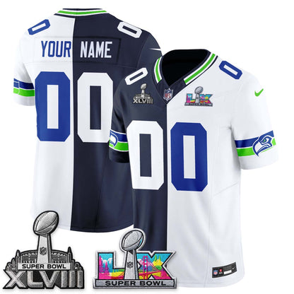 Seattle Seahawks Throwback 2 SB Patches Vapor Jersey - Stitched