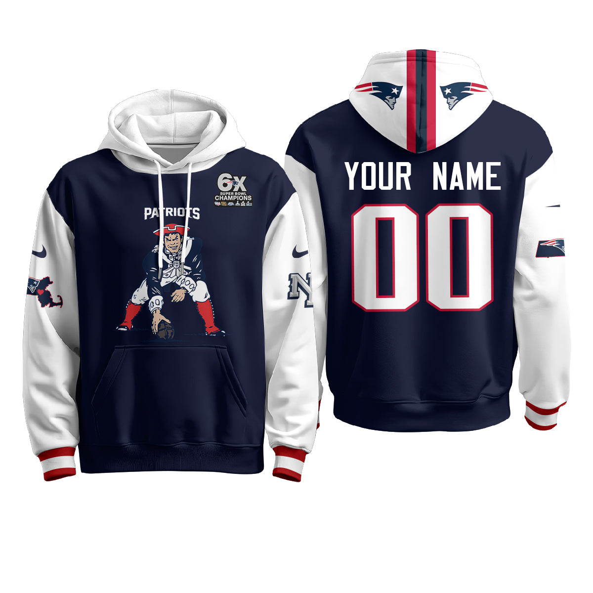 New England Patriots Minuteman Edition Custom Hoodie - Stitched