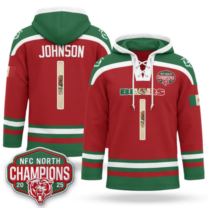 CHI 2026 Mexico NFC North Champions 2025 Patch Hockey Hoodie - Stitched