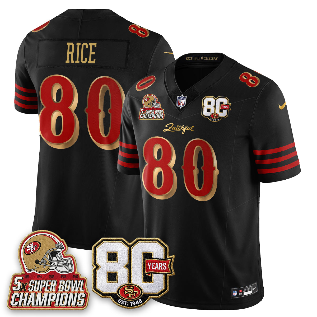 San Francisco 49ers 80 Years & 5X Champs Rivalries Vapor Jersey - Stitched
