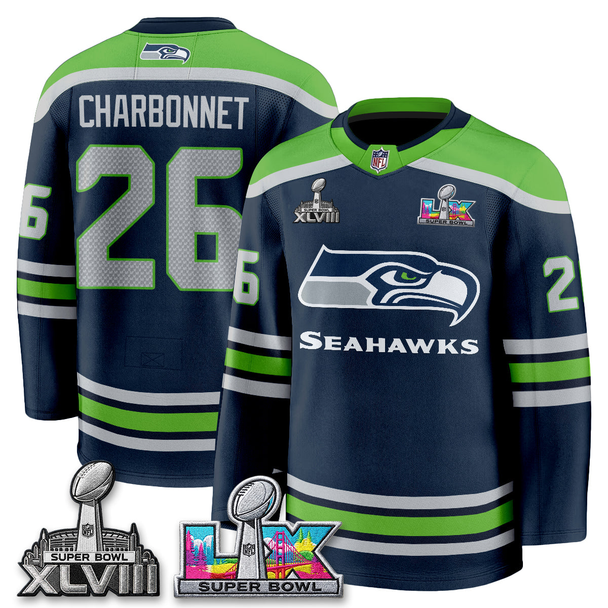 SEA 2X S.Bowl Champions Patch Hockey Jersey - Stitched
