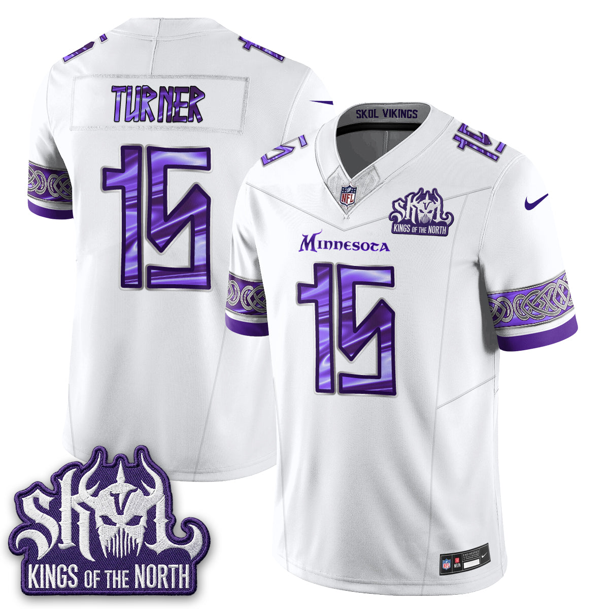MIN Fangear Edition Warrior Skol Patch Vikings Font Vapor Jersey - Stitched