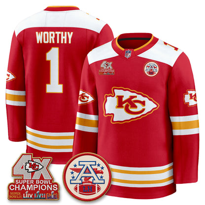 Kansas City Chiefs 4X Champs Edition Hockey Jersey - Stitched