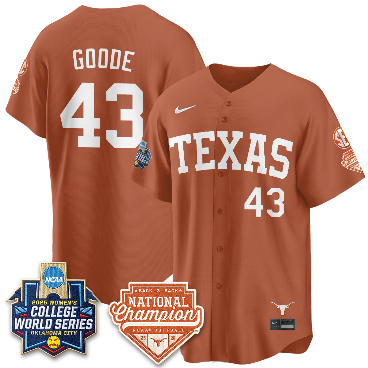 Texas Longhorns Softball 2026 World Series (WCWS) Vapor Premier Limited Jersey - B2B Champs - All Stitched