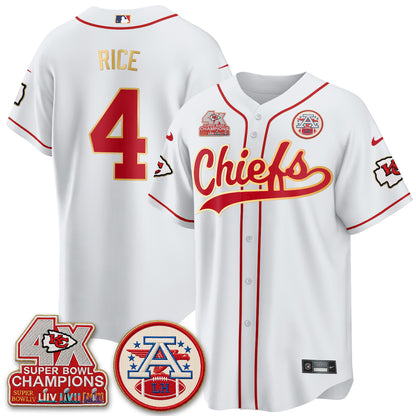 Kansas City Chiefs 4X Champs Gold Trim Edition Vapor Baseball Jersey - Stitched