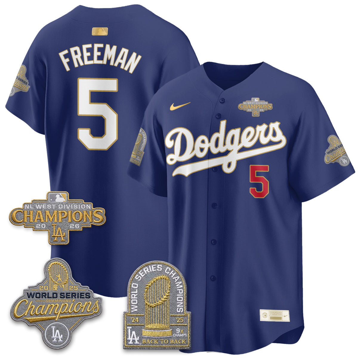 LAD 2026 NL West Champs Gold Vapor Jersey- Stitched