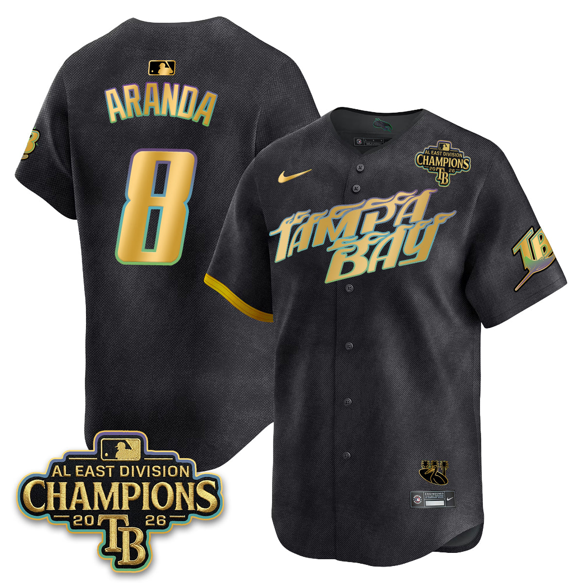 Tampa Bay Rays 2026 AL East Champs Gold Edition Vapor Jersey - Stitched