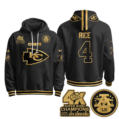Kansas City Chiefs 4X Champs Gold Edition Hoodie - Stitched