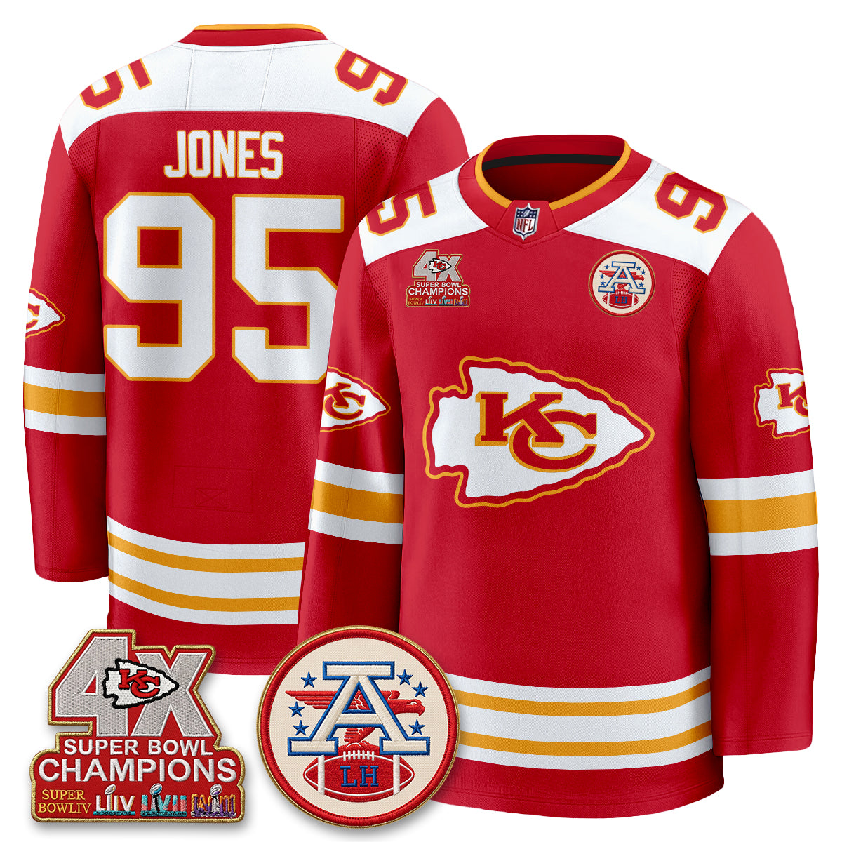Kansas City Chiefs 4X Champs Edition Hockey Jersey - Stitched