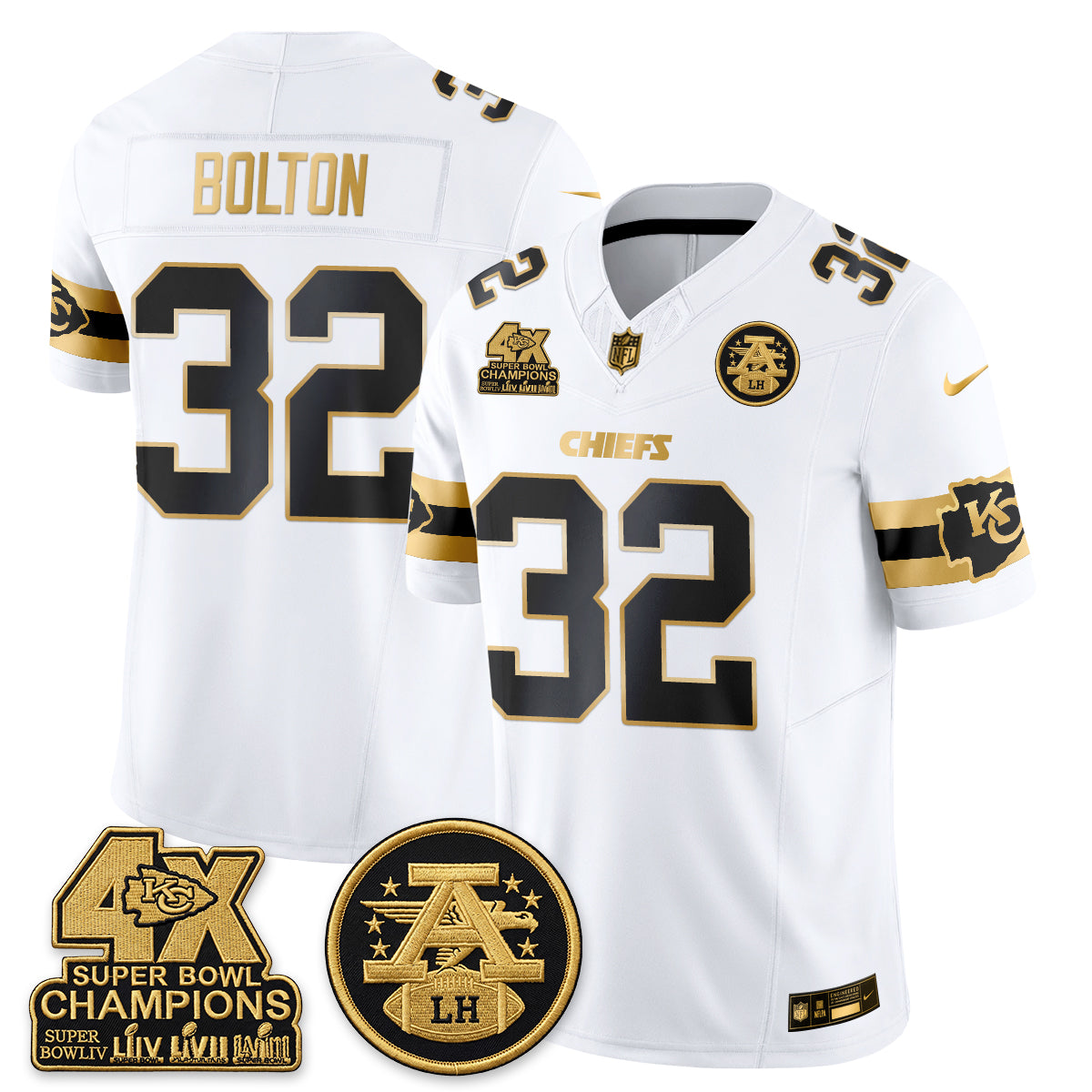Kansas City Chiefs 4X Champs Gold Edition Vapor Jersey - Stitched