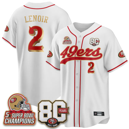 San Francisco 49ers 80 Years & 5X Champs Vapor Baseball Jersey - Stitched