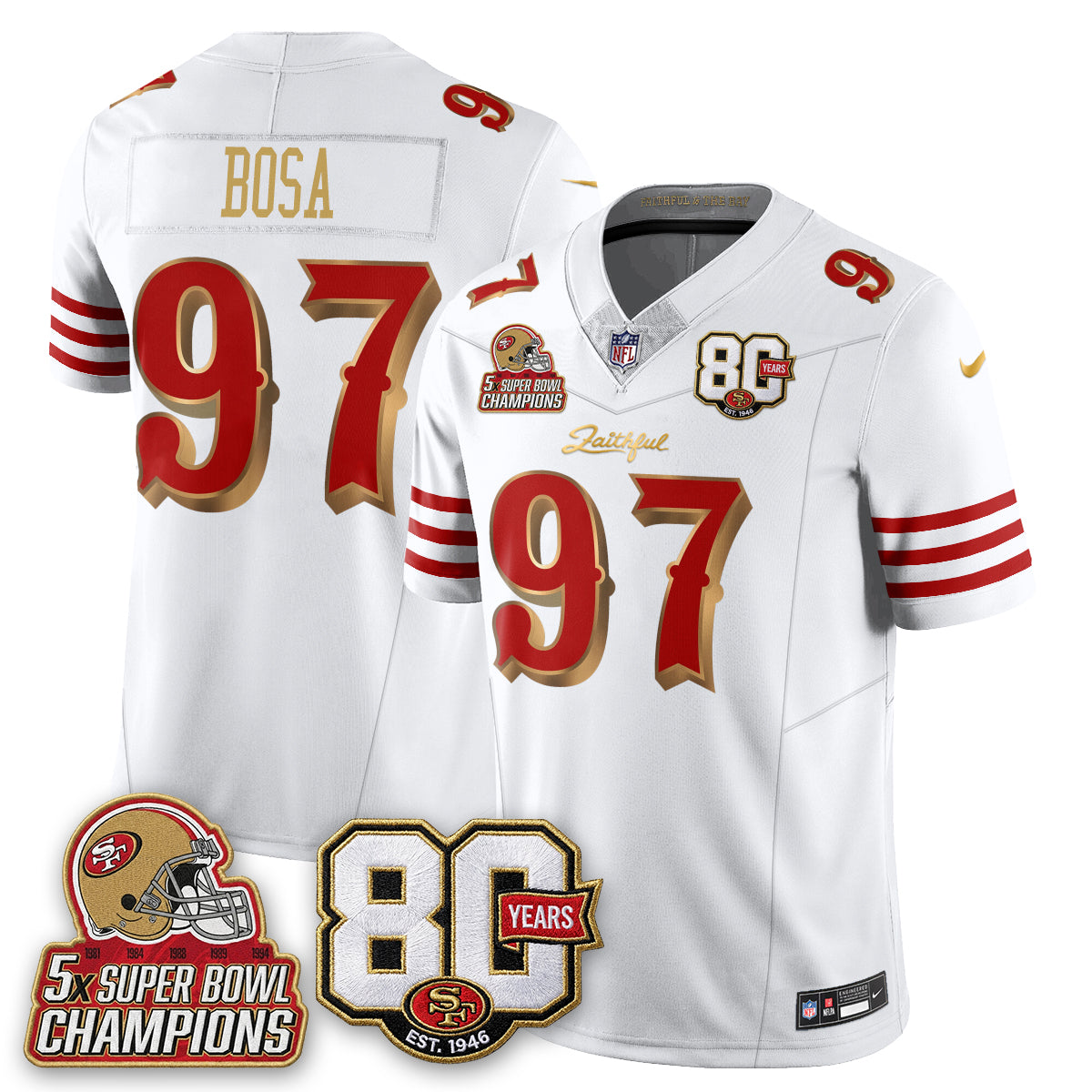 San Francisco 49ers 80 Years & 5X Champs Rivalries Vapor Jersey - Stitched