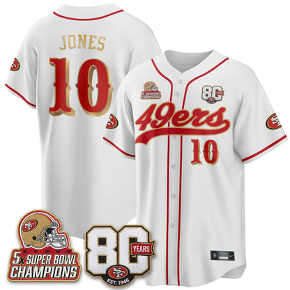 San Francisco 49ers 80 Years & 5X Champs Vapor Baseball Jersey - Stitched