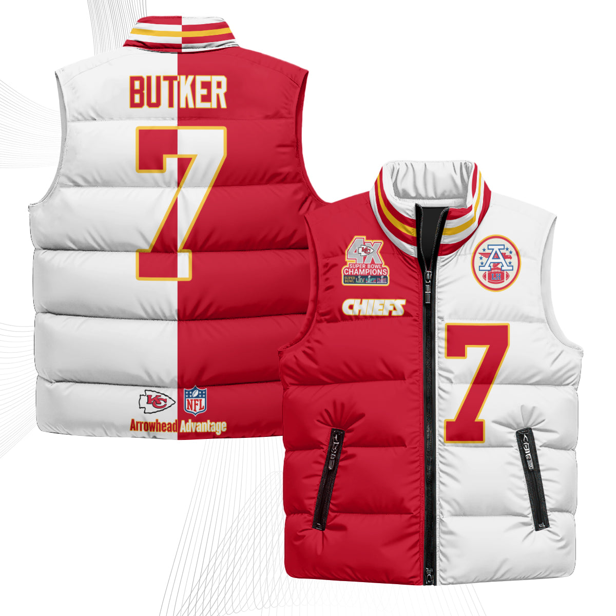 Kansas City Chiefs 4X Champs Gold Edition Puffer Vest - Printed