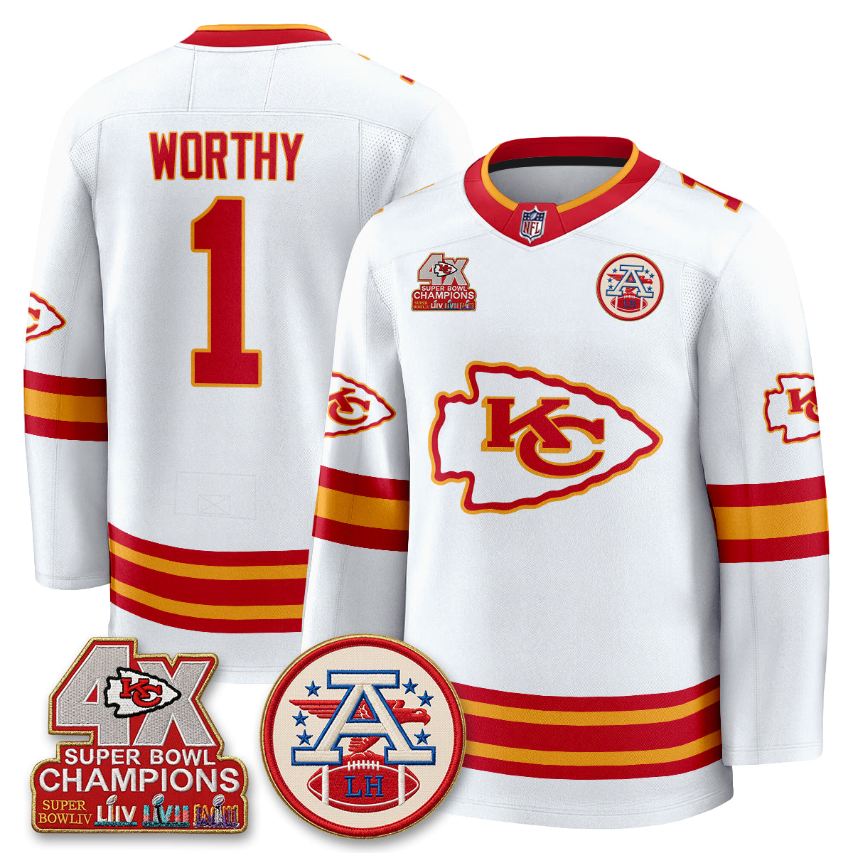 Kansas City Chiefs 4X Champs Edition Hockey Jersey - Stitched