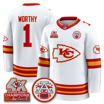 Kansas City Chiefs 4X Champs Edition Hockey Jersey - Stitched