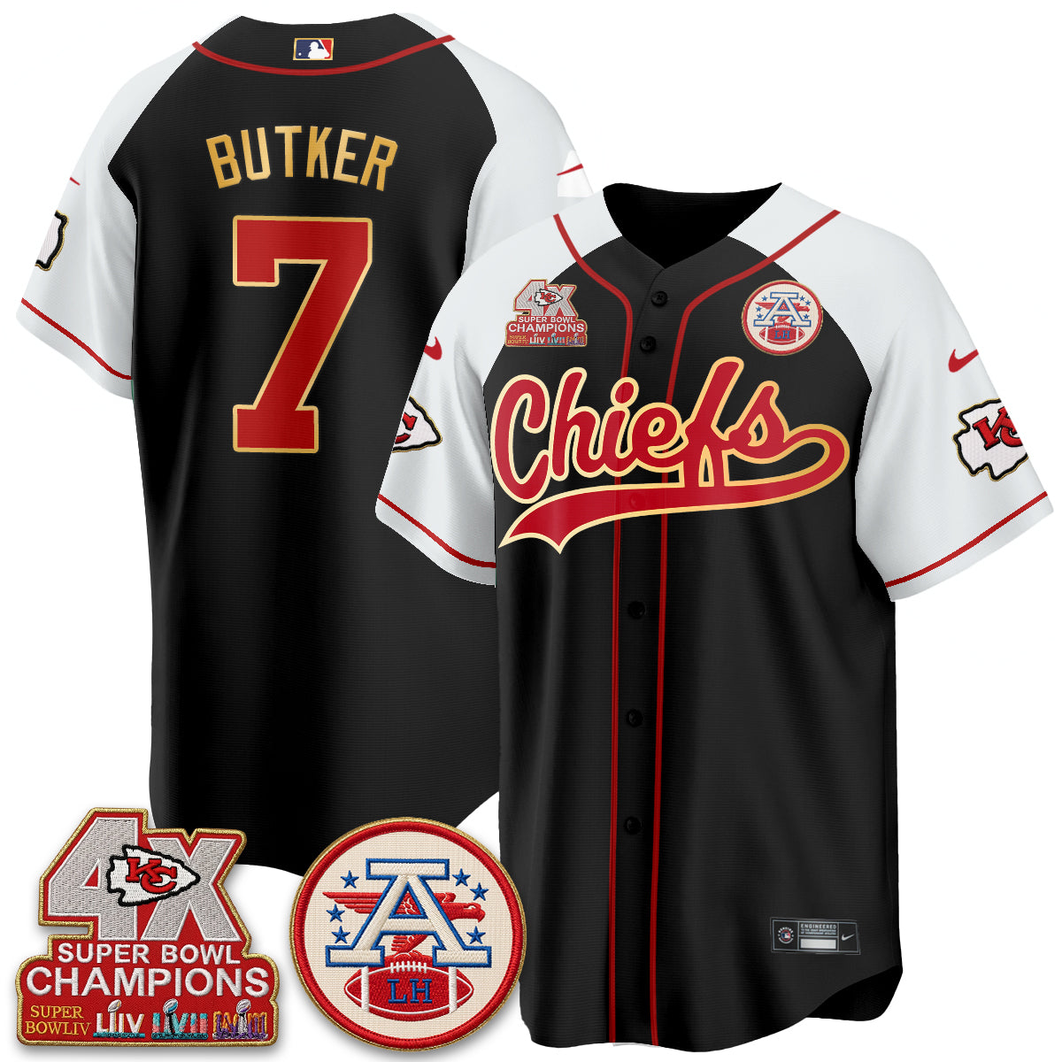 Kansas City Chiefs 4X Champs Gold Trim Edition Vapor Baseball Jersey - Stitched