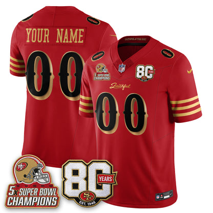 San Francisco 49ers 80 Years & 5X Champs Rivalries Vapor Custom Jersey - Stitched