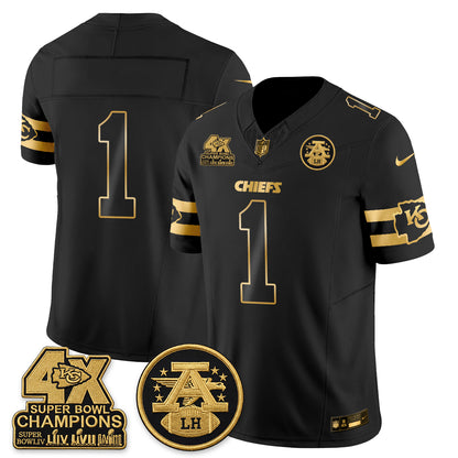 Kansas City Chiefs 4X Champs Gold Edition Vapor Jersey - Stitched