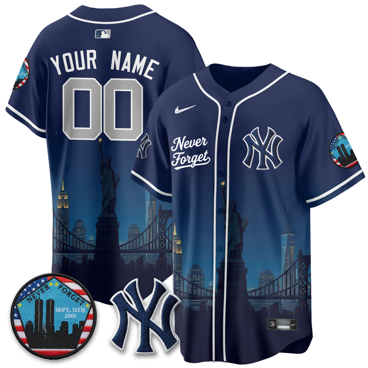 NYY Skyline Never Forget 9/11 Memorial Edition Vapor Custom Jersey - Stitched