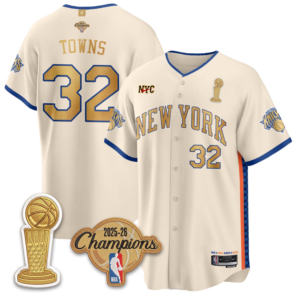 New York Knicks Champions Night Baseball Vapor Jersey - Stitched