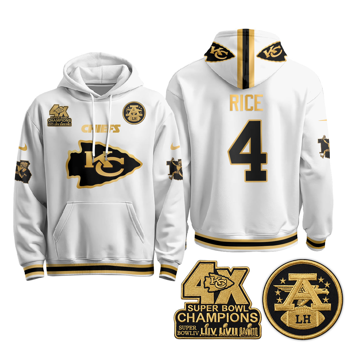 Kansas City Chiefs 4X Champs Gold Edition Hoodie - Stitched