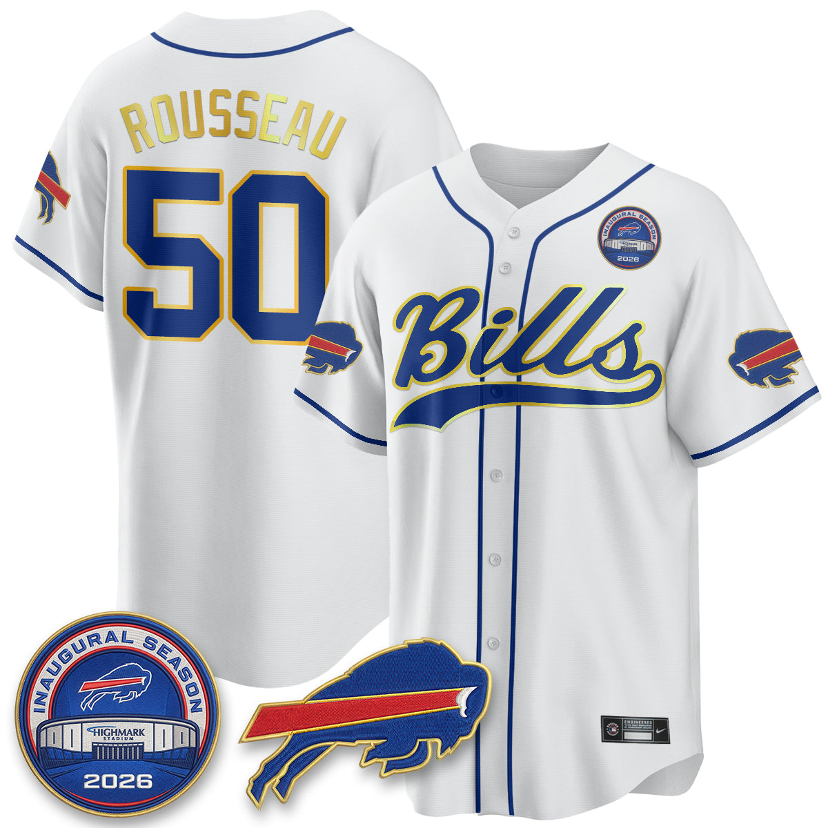 Buffalo Bills 2026 Gold Trim Baseball Edition Vapor Jersey - Stitched