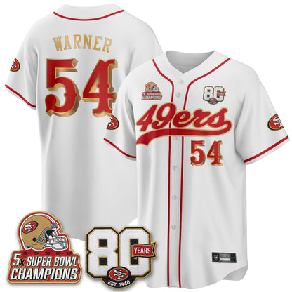 San Francisco 49ers 80 Years & 5X Champs Vapor Baseball Jersey - Stitched