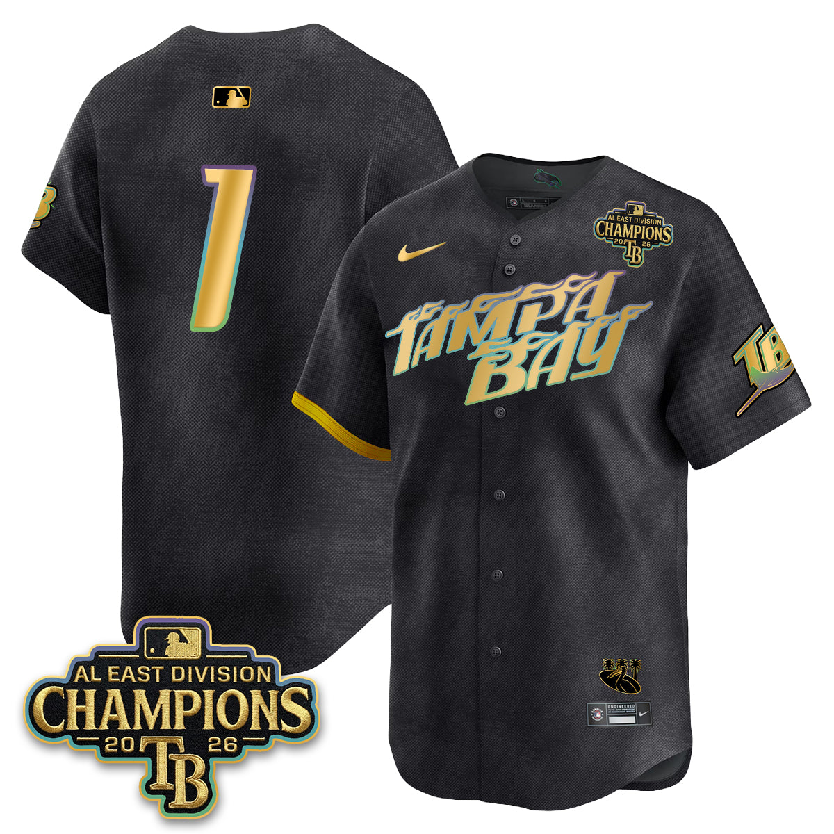Tampa Bay Rays 2026 AL East Champs Gold Edition Vapor Jersey - Stitched