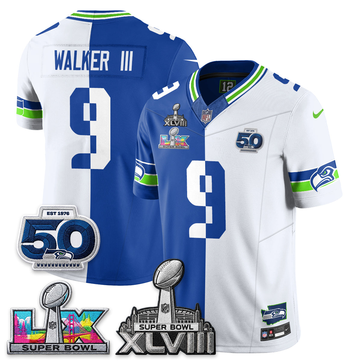 Seattle Seahawks SB LX Champs Split Edition Vapor Jersey - Stitch