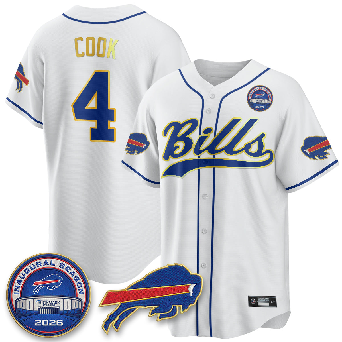Buffalo Bills 2026 Gold Trim Baseball Edition Vapor Jersey - Stitched