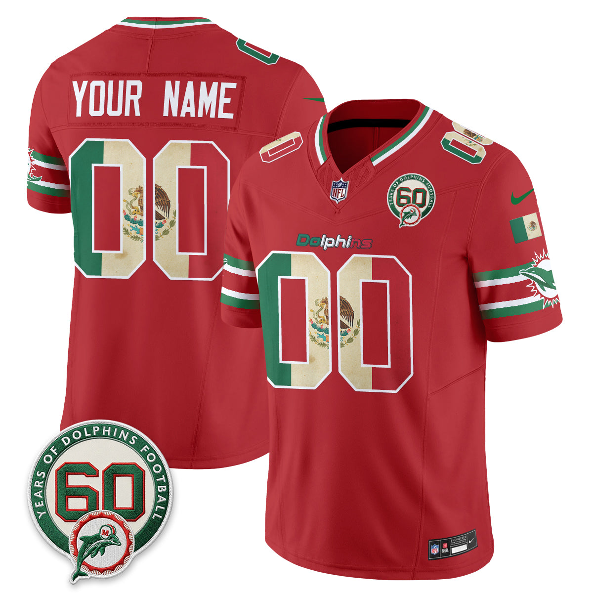 Miami Dolphins Mexico Edition Vapor Custom Jersey - Stitched