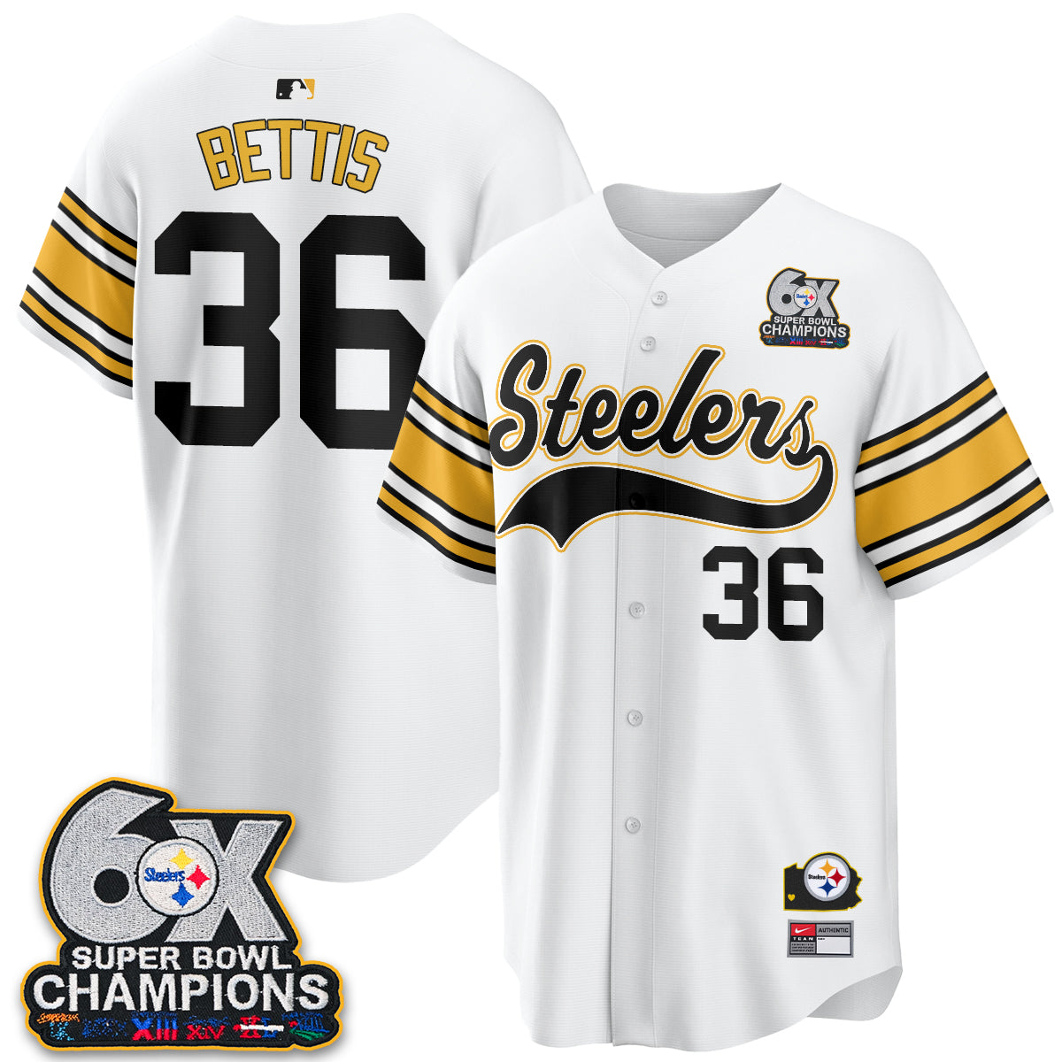 Pittsburgh Steelers 6X Champs Throwback Baseball Vapor Jersey - Stitched