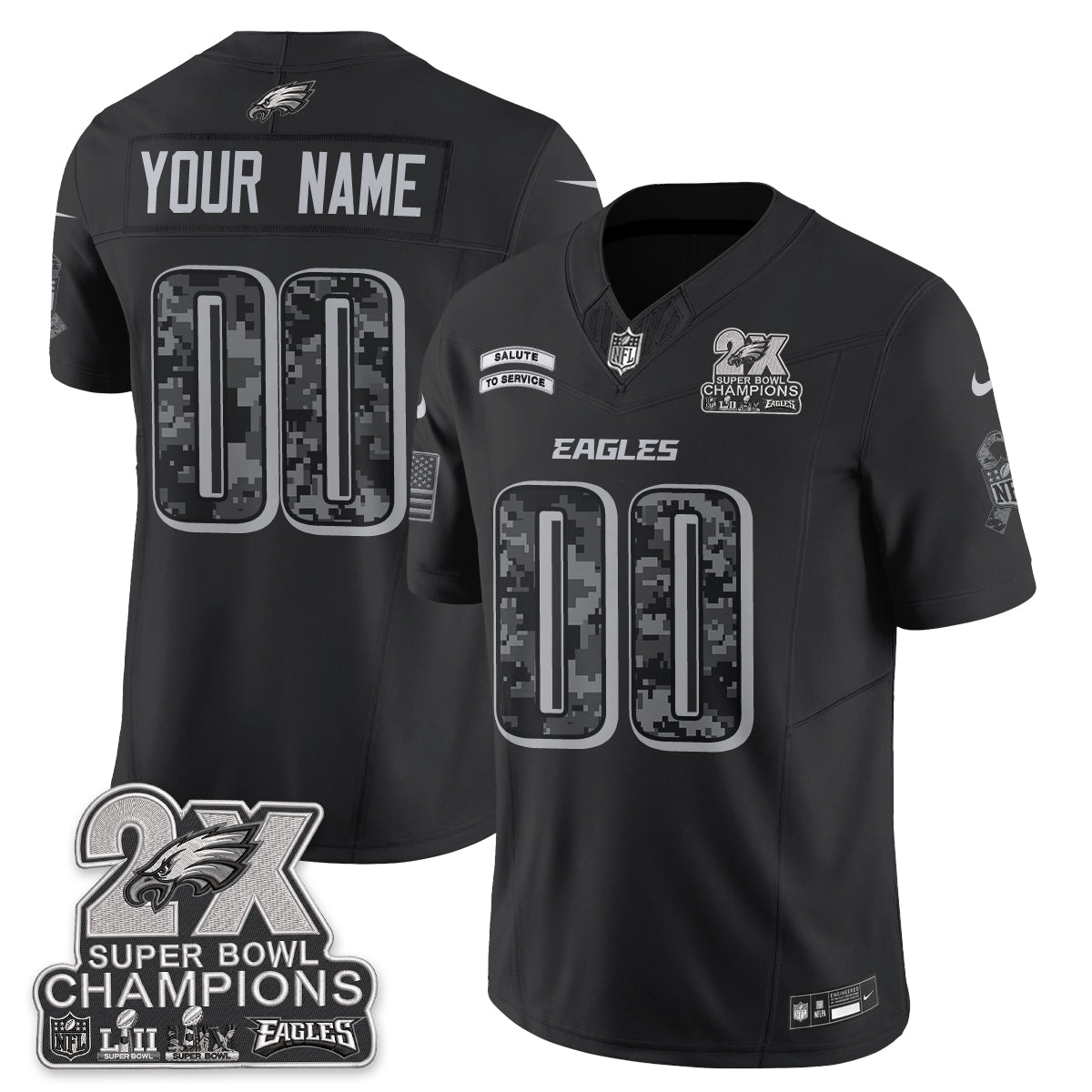 Philadelphia Eagles Salute to Service V2 Vapor Custom Jersey - Stitched
