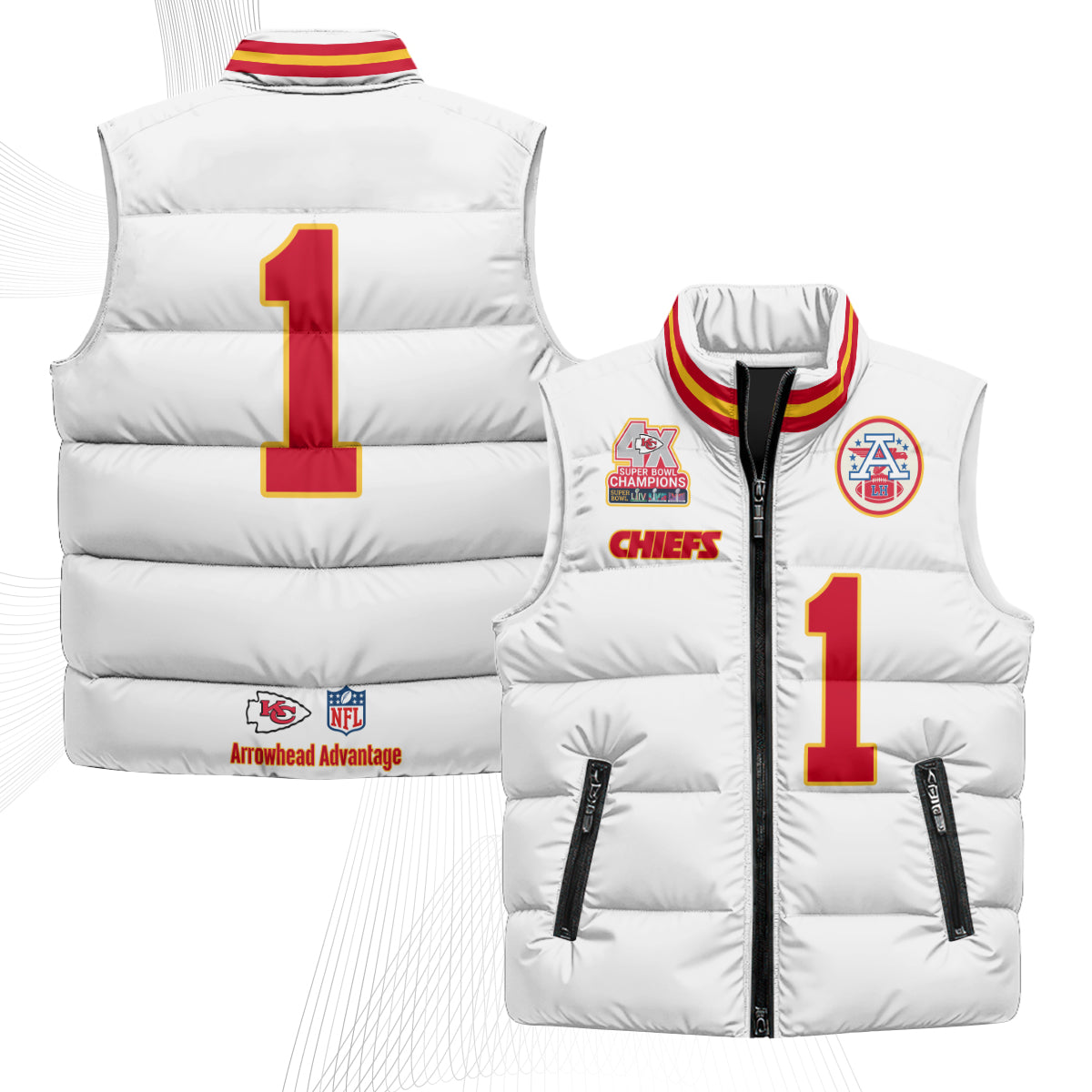 Kansas City Chiefs 4X Champs Gold Edition Puffer Vest - Printed