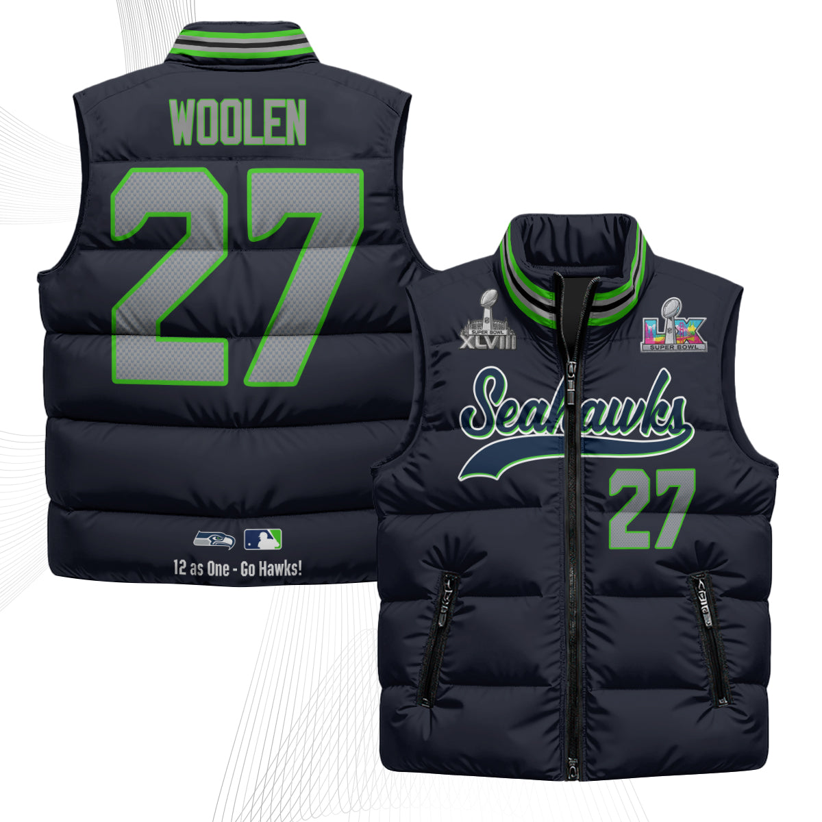 Seattle Seahawks S.Bowl Champs Puffer Vest - Printed