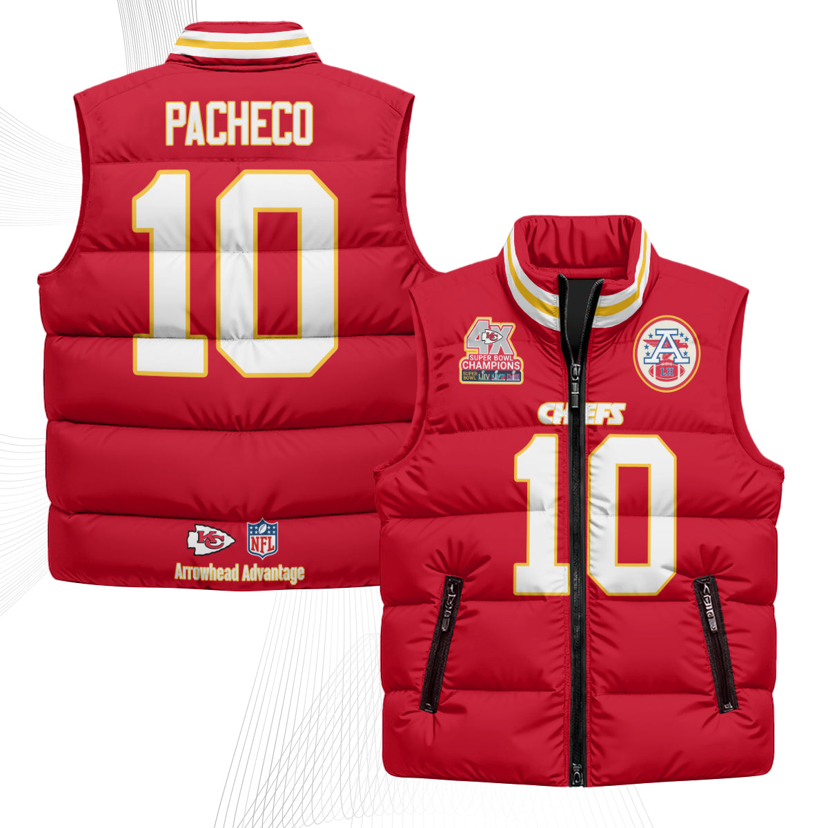 Kansas City Chiefs 4X Champs Gold Edition Puffer Vest - Printed