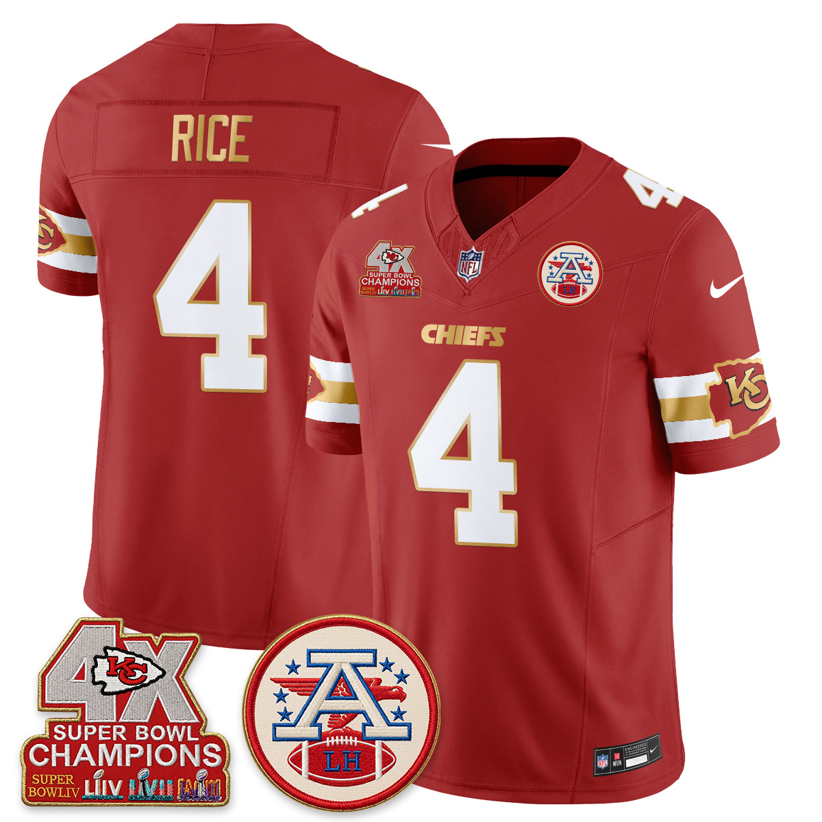 Kansas City Chiefs 4X Champs Gold Edition Vapor Jersey - Stitched