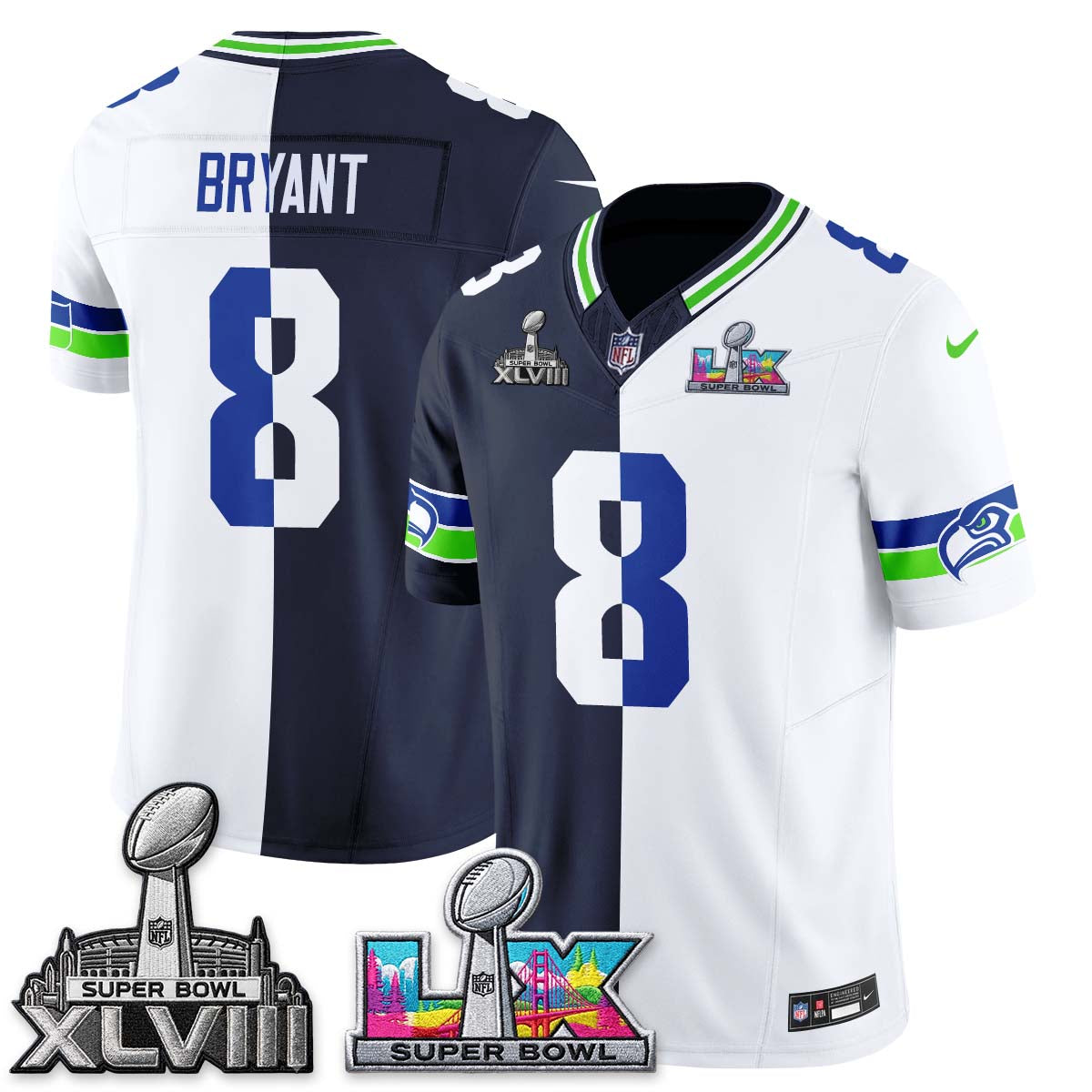 Seattle Seahawks Throwback 2 SB Patches Vapor Jersey - Stitched