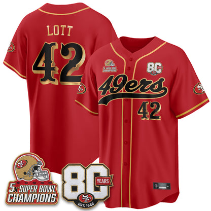 San Francisco 49ers 80 Years & 5X Champs Vapor Baseball Jersey - Stitched