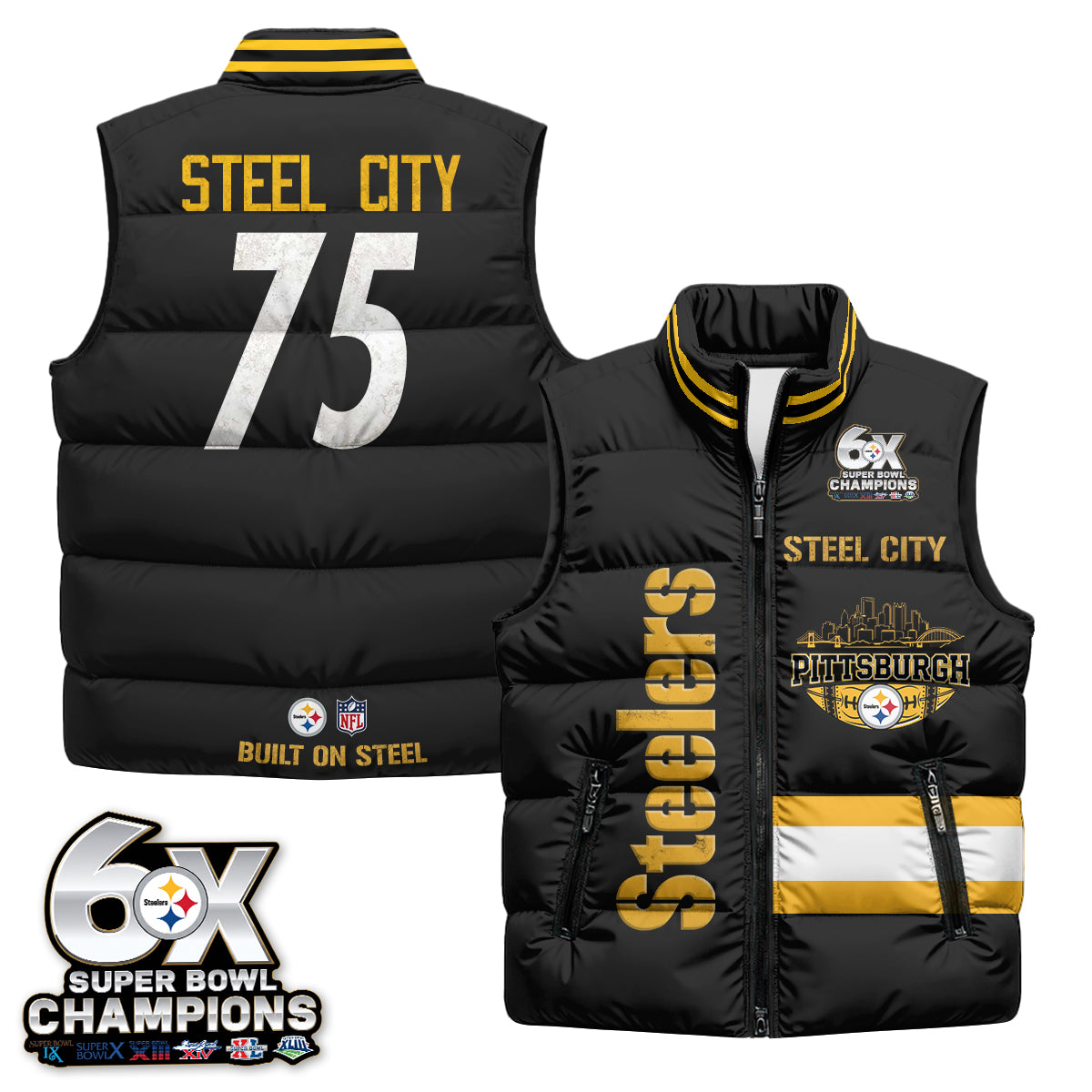 PIT "Steel City" Puffer Vest - Printed